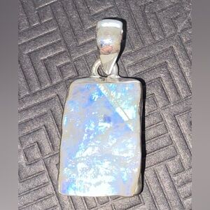 SALE! Polished Rainbow Moonstone (rough) set in 925 Sterling Silver Pendant